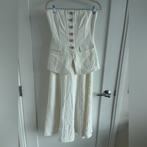 NWT Self-Portrait White Bandeau Crepe Midi Dress with Flower Buttons - Size 4